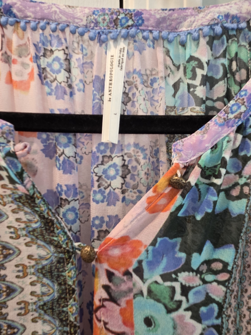 Anthropologie Maureen Patchwork Floral Babydoll Tunic Blouse Size Large - Picture 4 of 9